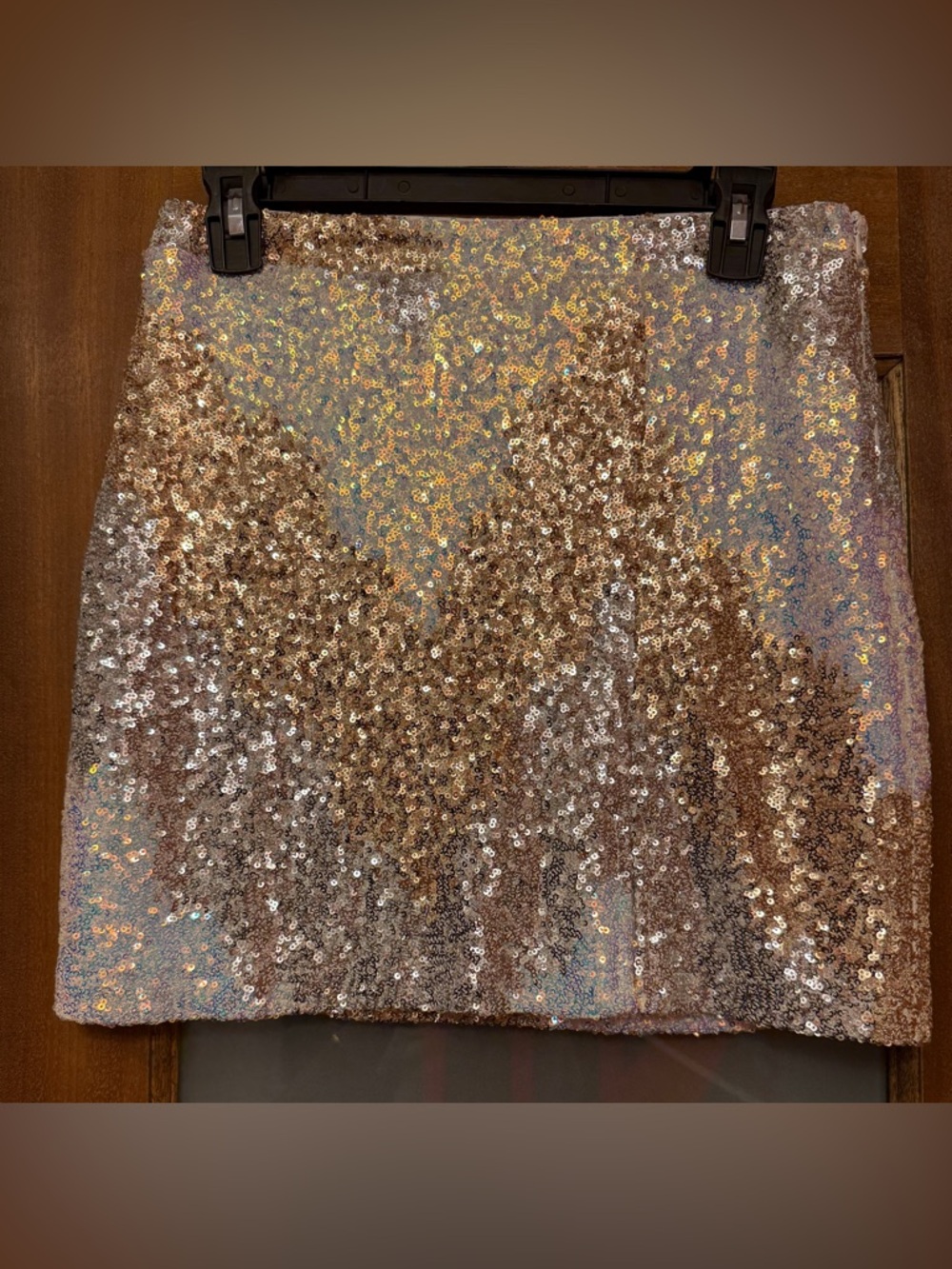 Genevieve Ivory Multi Sequin Global Lined Side Slit Mini Skirt medium